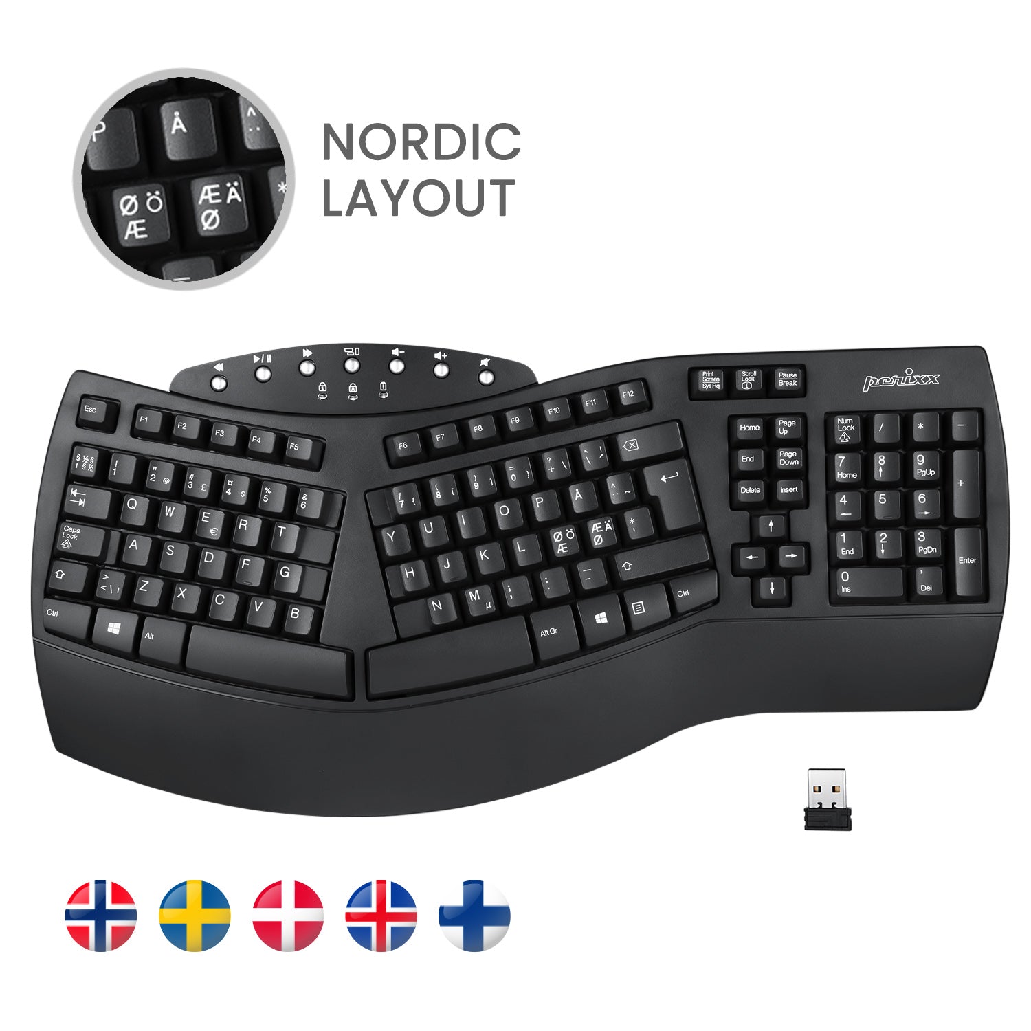 PERIBOARD-612 B - Wireless Ergonomic Keyboard plus Bluetooth Connection - Perixx Europe