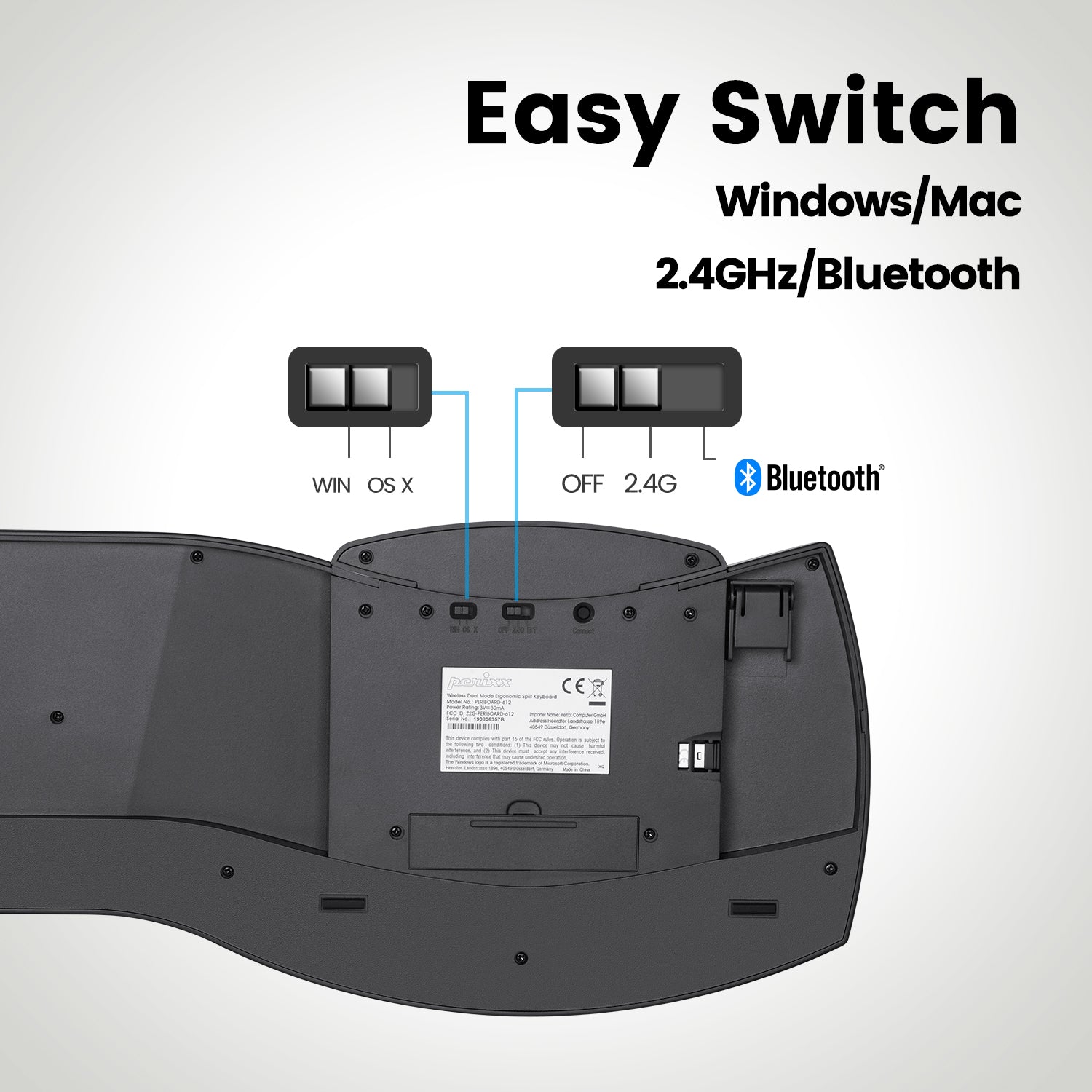 PERIBOARD-612 B - Wireless Ergonomic Keyboard plus Bluetooth Connection - Perixx Europe