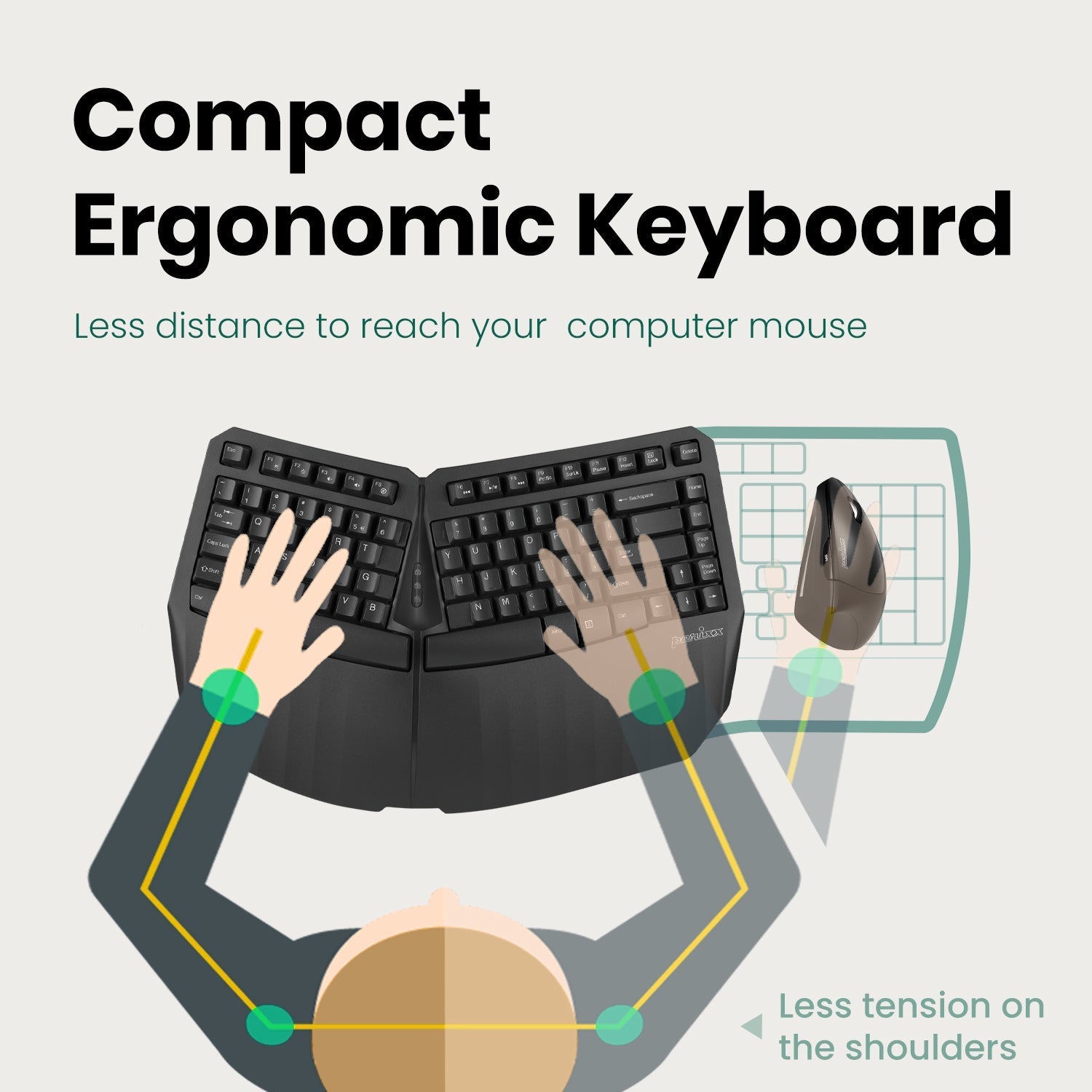 PERIBOARD-613 B - Wireless Ergonomic Keyboard 75% plus Bluetooth Connection - Perixx Europe