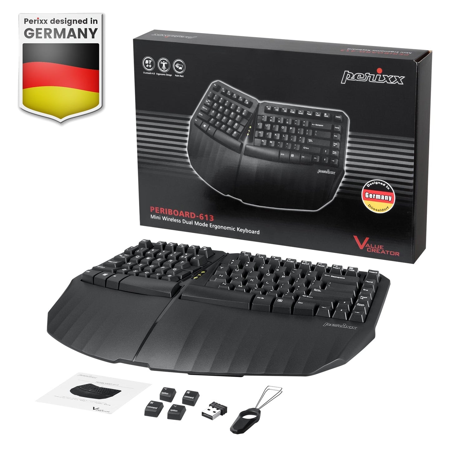 PERIBOARD-613 B - Wireless Ergonomic Keyboard 75% plus Bluetooth Connection - Perixx Europe