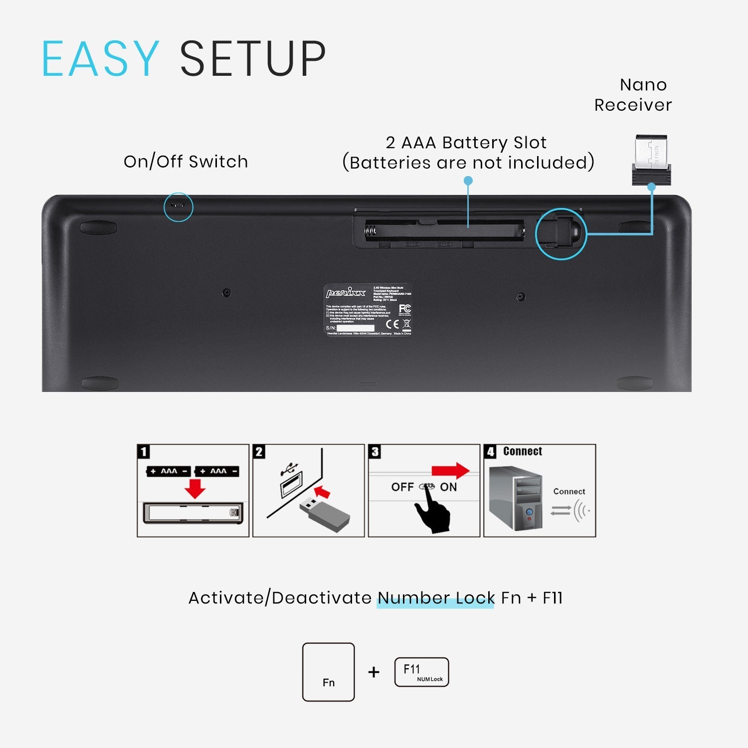 PERIBOARD-716 III - Wireless Touchpad Keyboard 75% Scissor Keys - Perixx Europe