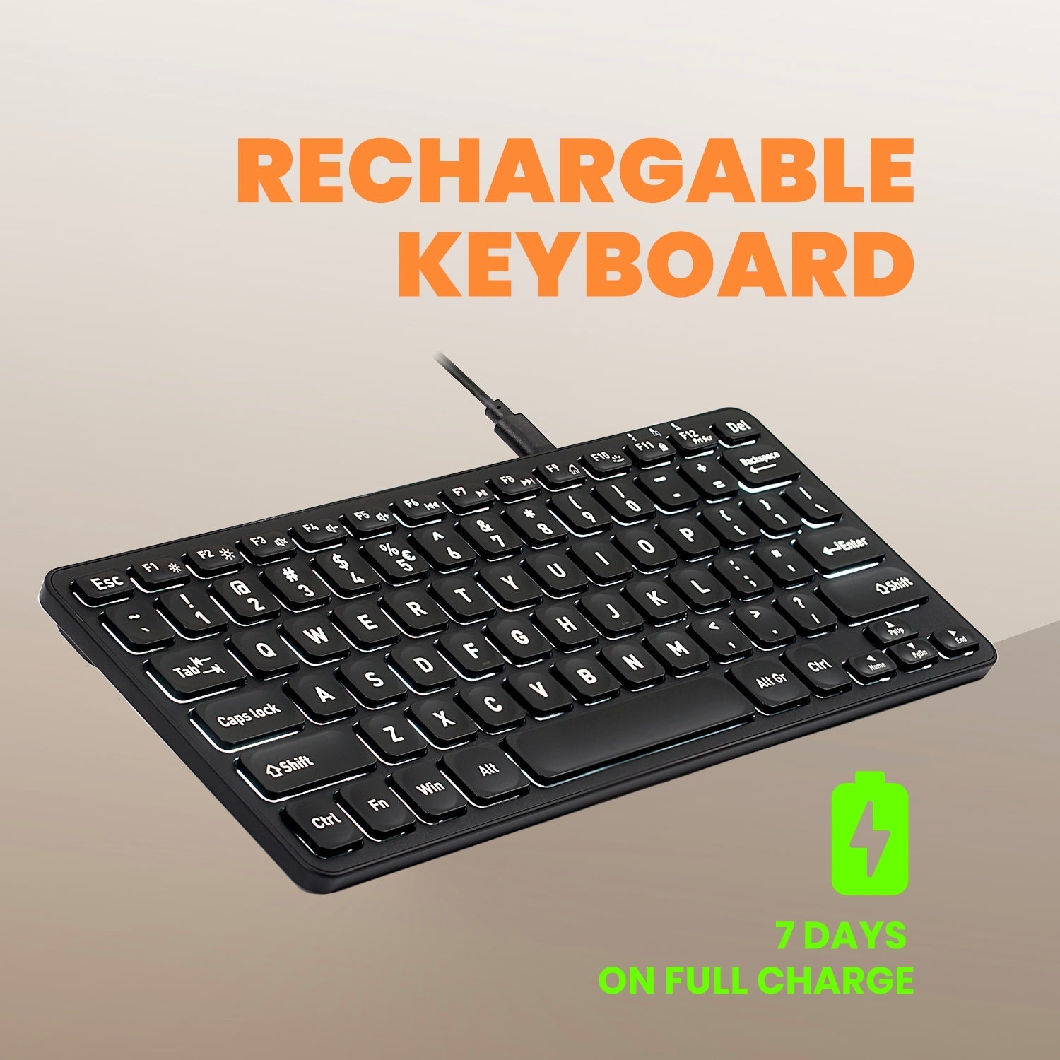 PERIBOARD-732 Wireless Mini Backlit Rechargeable Scissor Keyboard 70% with Large Print Letters - Perixx Europe