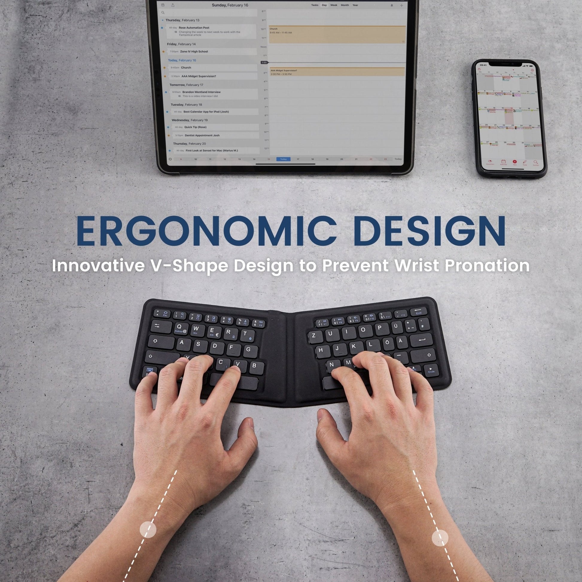 PERIBOARD-805 E - Portable Bluetooth 70% Ergonomic Keyboard - Perixx Europe