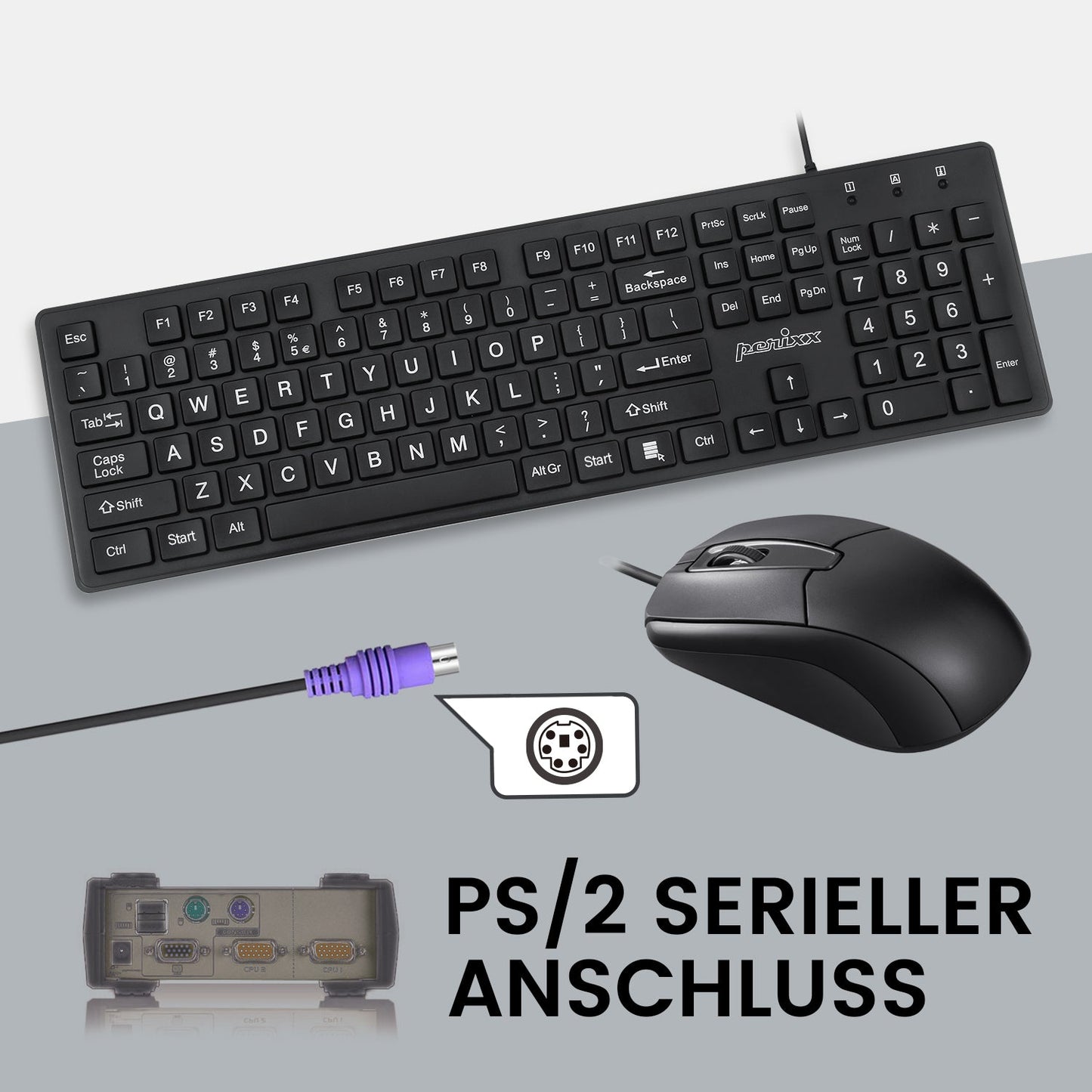 PERIDUO - 117P - Wired Standard PS2 Keyboard and Mouse Combo - Perixx Europe