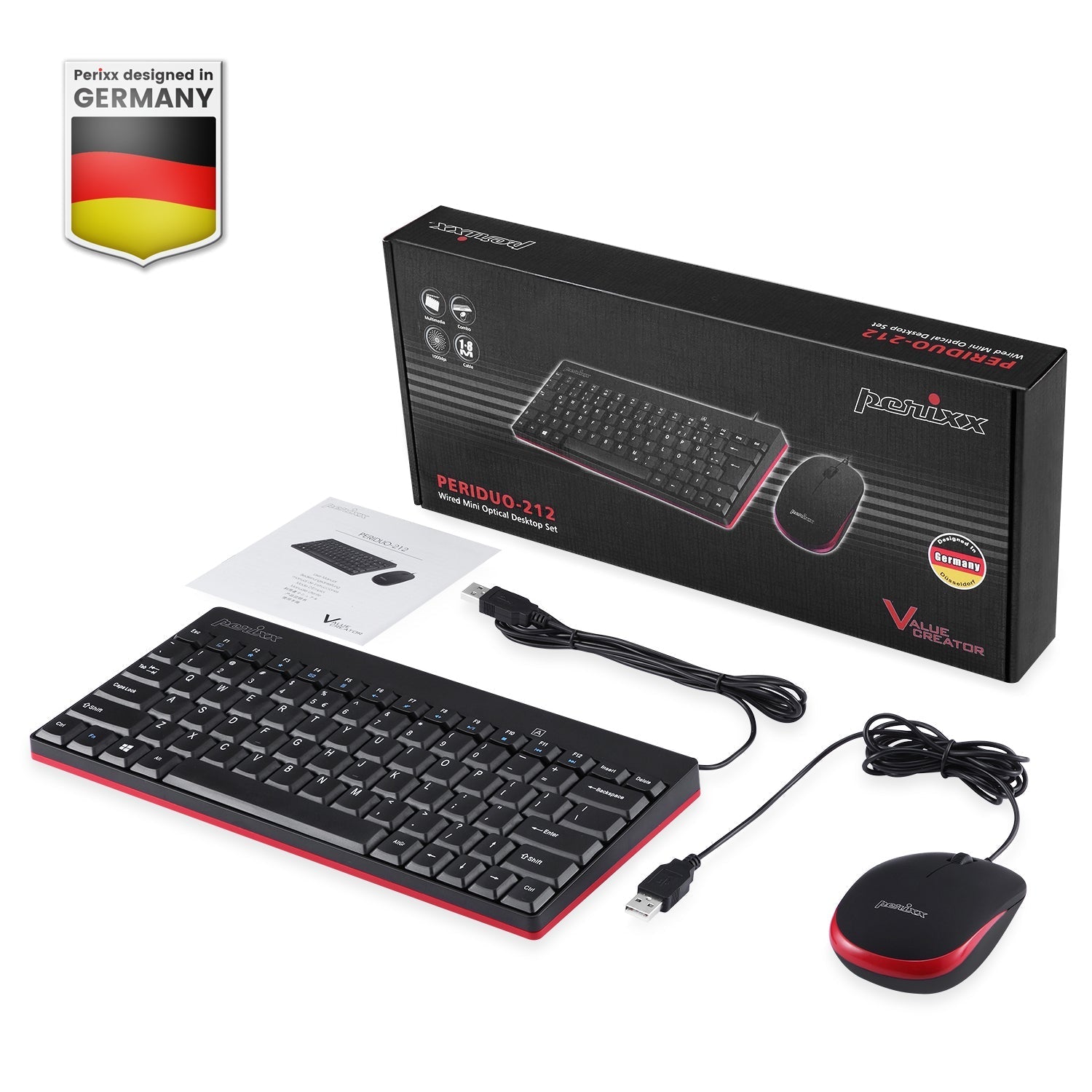 PERIDUO-212 B - Wired Mini Combo (75% keyboard Quiet Keys) - Perixx Europe