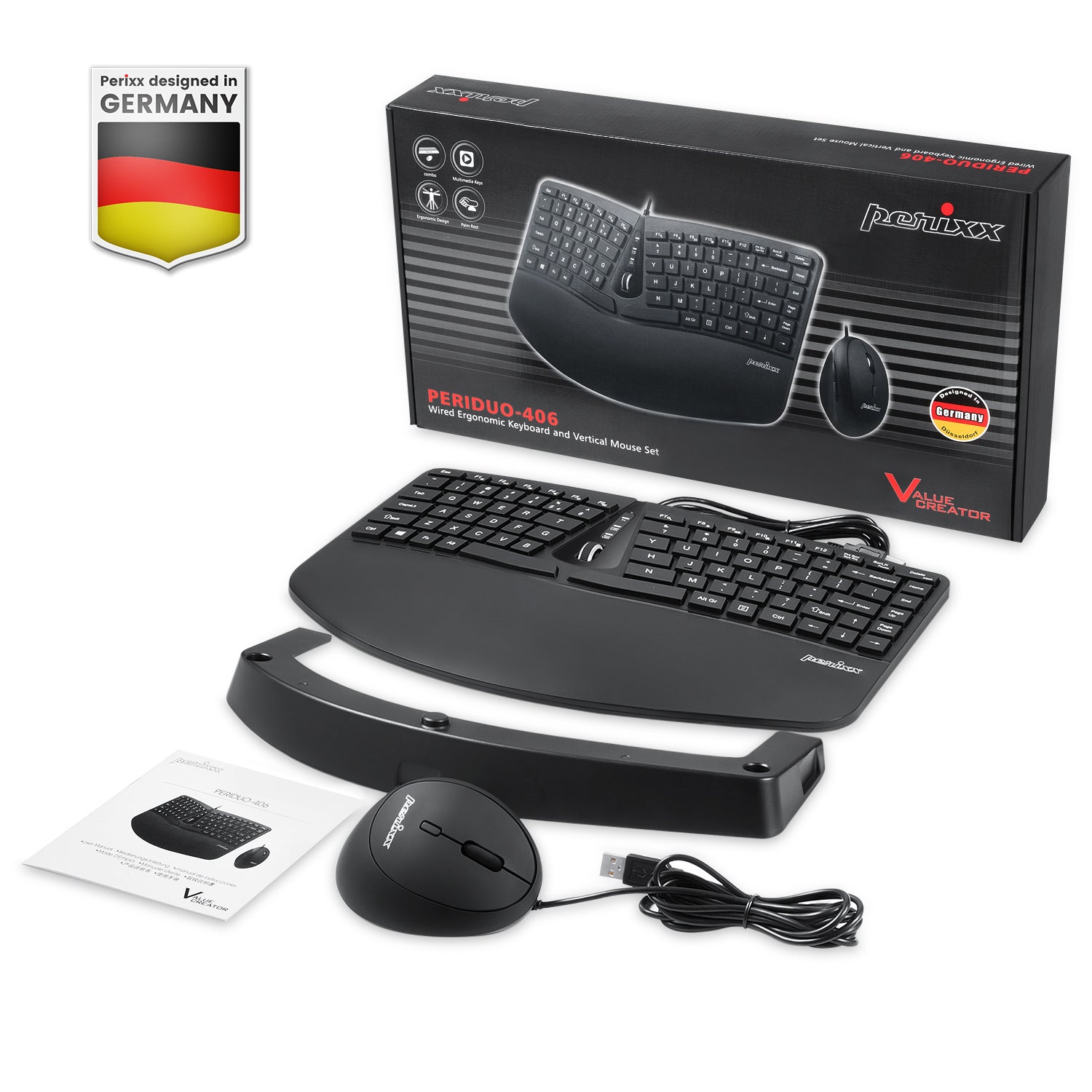 PERIDUO-406 - Wired Ergonomic Combo (75% Keyboard and Vertical Mouse) - Perixx Europe