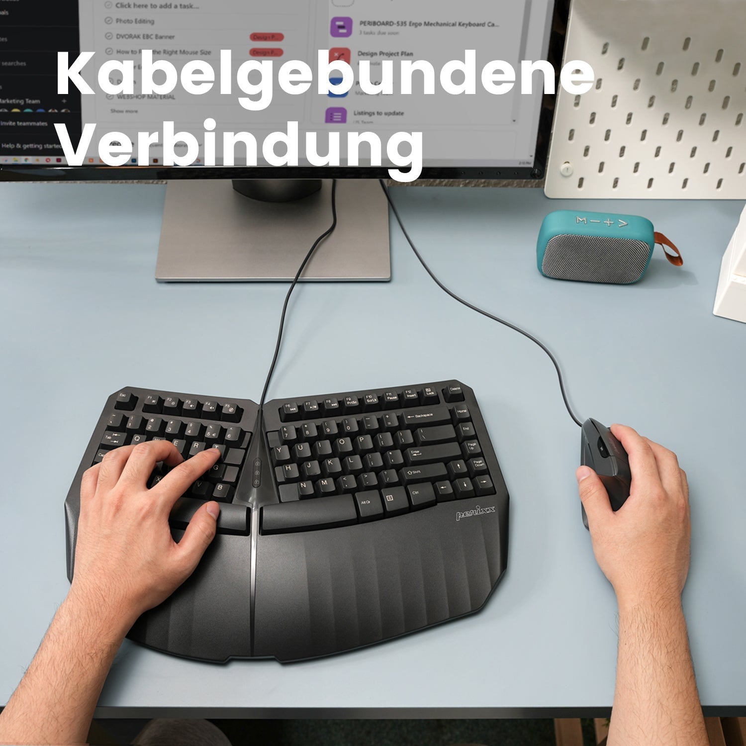 PERIDUO - 413 Wired USB Ergonomic Compact Split Keyboard and Vertical Mouse - Perixx Europe