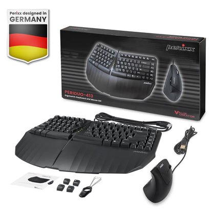 PERIDUO - 413 Wired USB Ergonomic Compact Split Keyboard and Vertical Mouse - Perixx Europe