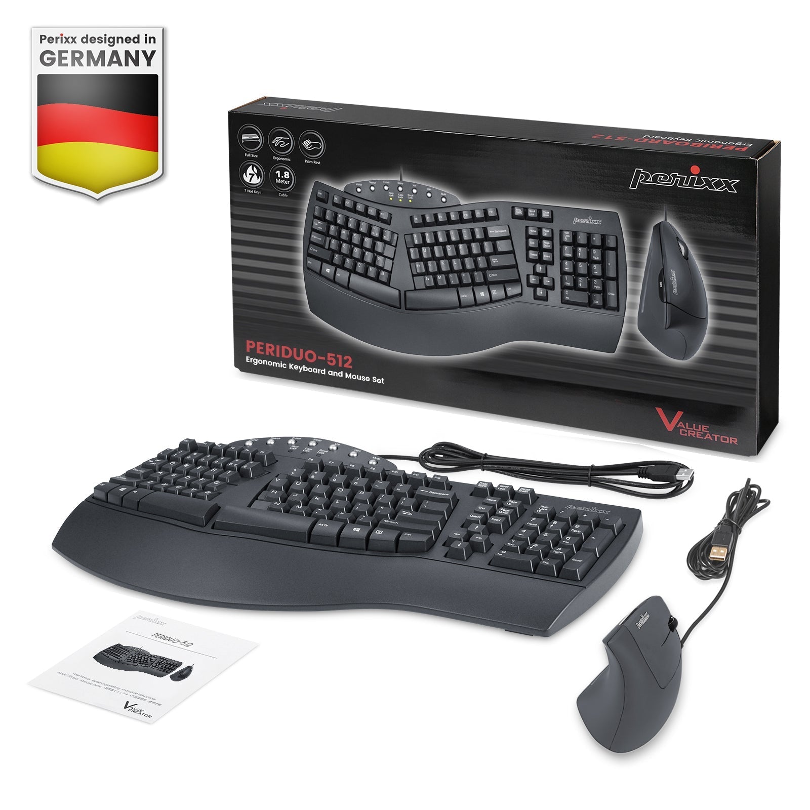 PERIDUO - 512 Wired Ergonomic Keyboard and Vertical Mouse Set - Perixx Europe