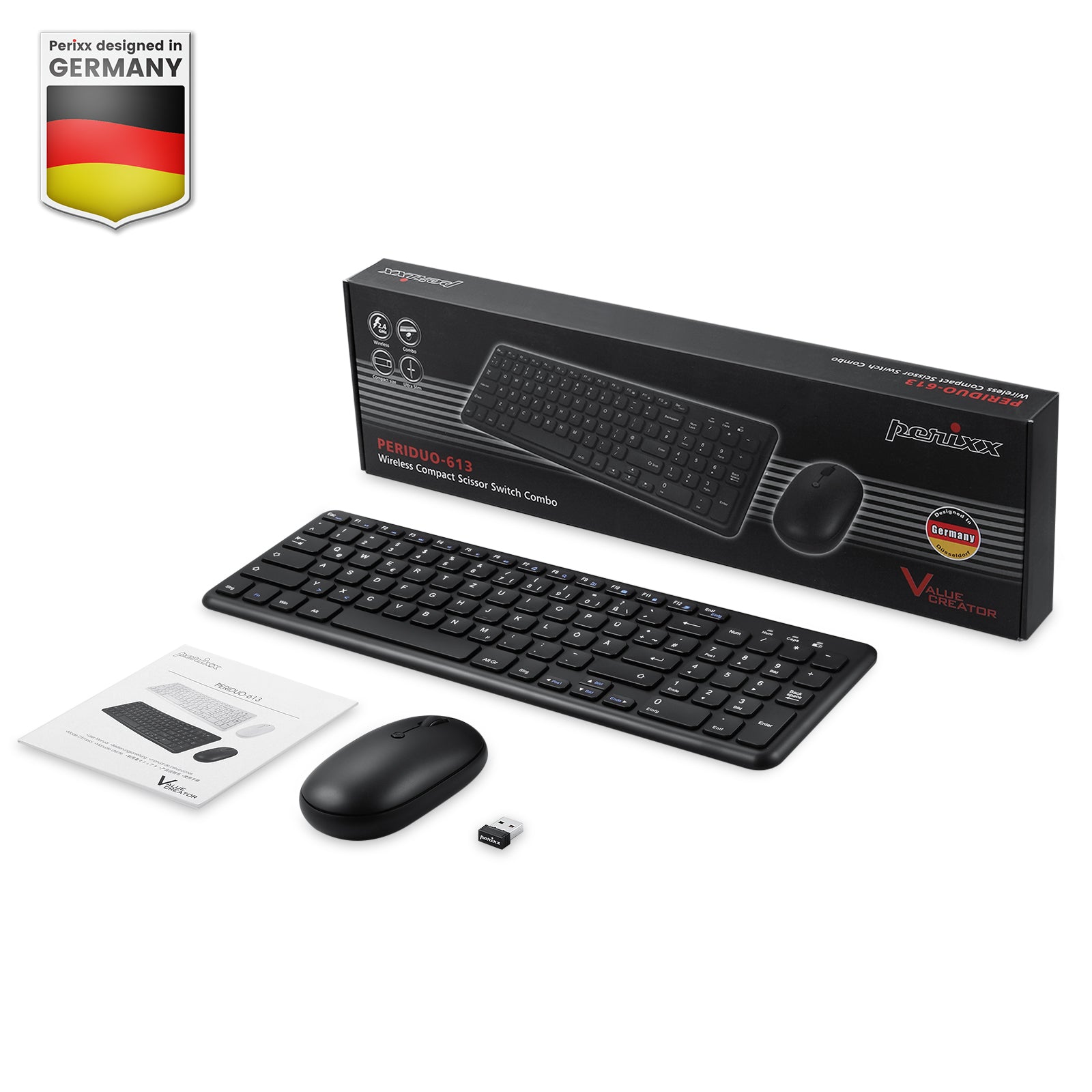 PERIDUO-613 B - Wireless Compact Set (90% Scissor Keyboard and Quiet Click Mouse) - Perixx Europe