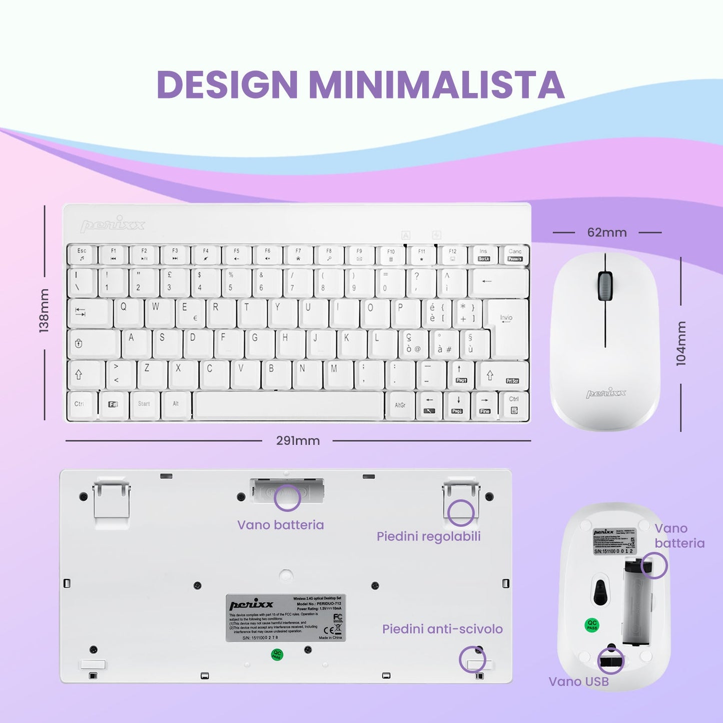 PERIDUO-712 Wireless Mini Keyboard and Mouse Combo