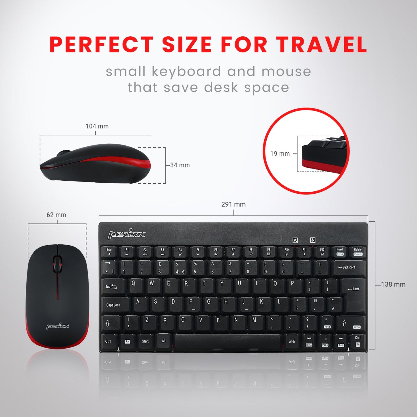 PERIDUO-712 Wireless Mini Keyboard and Mouse Combo