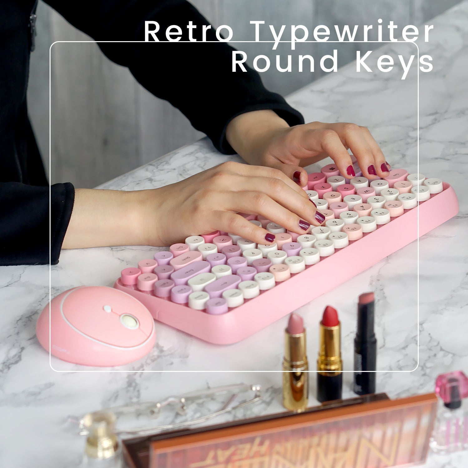 PERIDUO-713 PK - Wireless Vintage Pink Mini Combo (75% Keyboard) - Perixx Europe