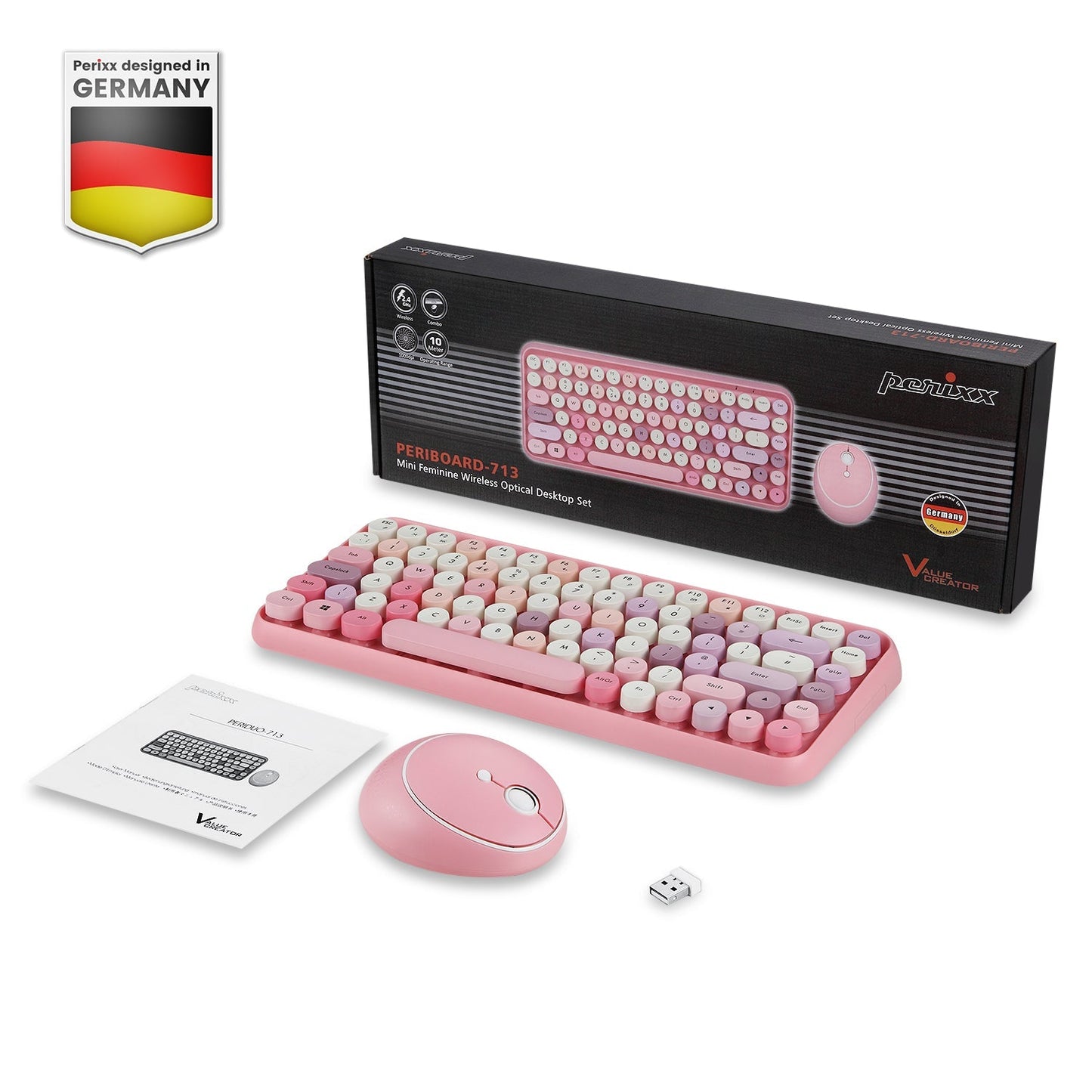 PERIDUO-713 PK - Wireless Vintage Pink Mini Combo (75% Keyboard) - Perixx Europe