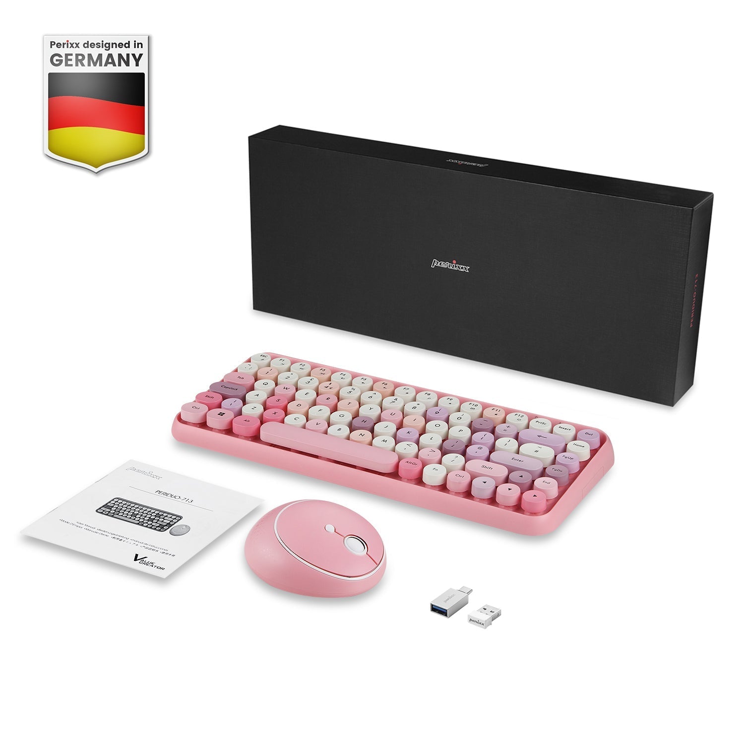 PERIDUO - 713 Wireless Vintage Pink Mini Keyboard and Mouse Combo - Perixx Europe