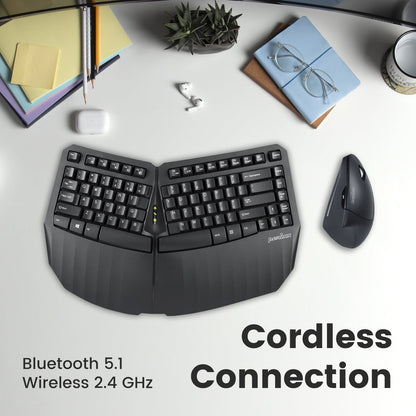 PERIDUO-813B Wireless Ergonomic Compact Keyboard & Vertical Mouse - Bundle with a 6-Button Ergonomic Vertical Mouse - Black - Perixx Europe