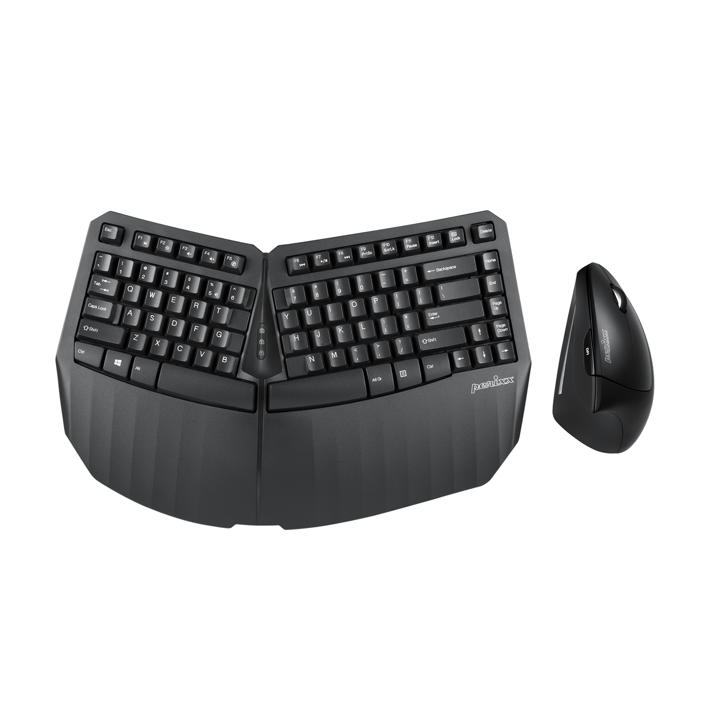 PERIDUO-813B Wireless Ergonomic Compact Keyboard & Vertical Mouse - Bundle with a 6-Button Ergonomic Vertical Mouse - Black - Perixx Europe