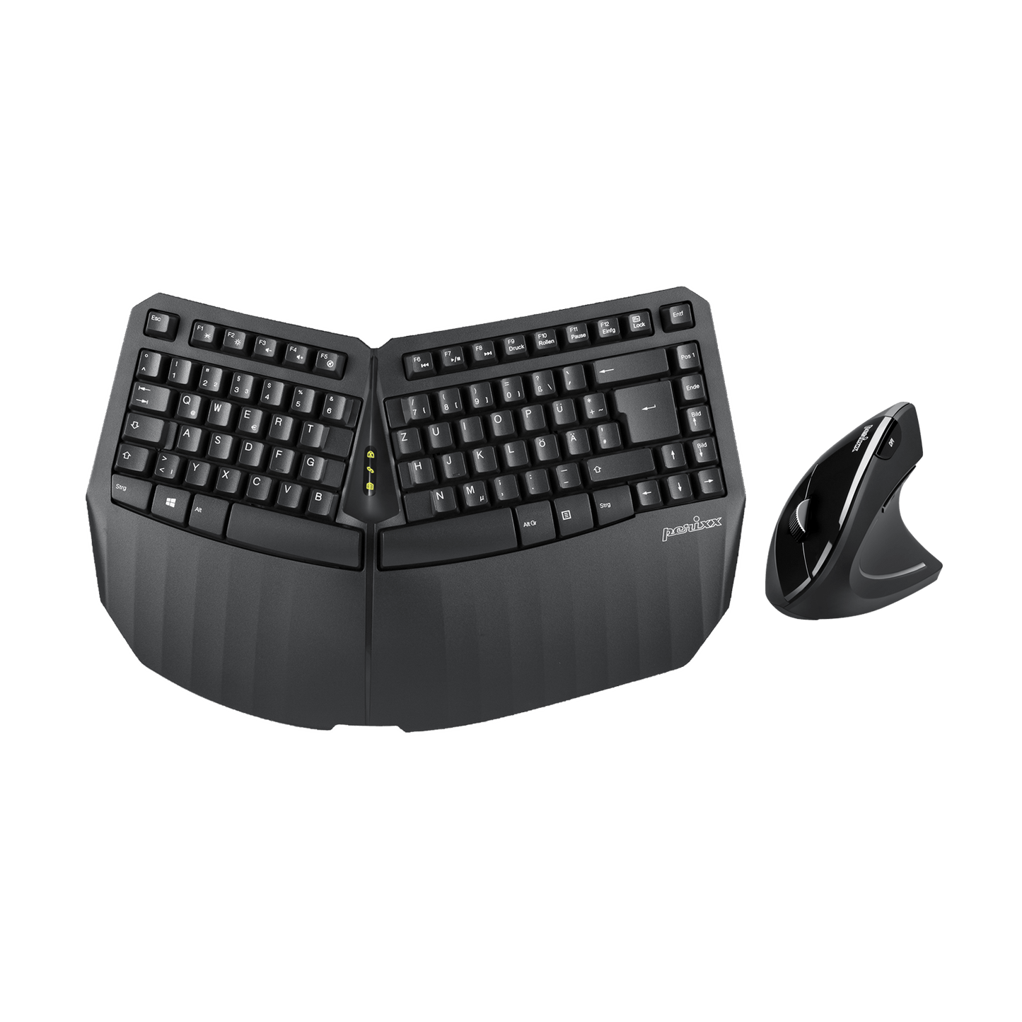 PERIDUO-813B Wireless Ergonomic Compact Keyboard & Vertical Mouse - Bundle with a 6-Button Ergonomic Vertical Mouse - Black - Perixx Europe