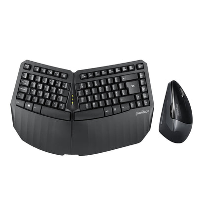 PERIDUO-813B Wireless Ergonomic Compact Keyboard & Vertical Mouse - Bundle with a 6-Button Ergonomic Vertical Mouse - Black - Perixx Europe