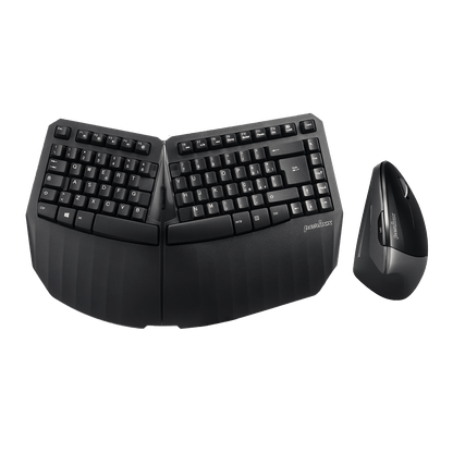 PERIDUO-813B Wireless Ergonomic Compact Keyboard & Vertical Mouse - Bundle with a 6-Button Ergonomic Vertical Mouse - Black - Perixx Europe