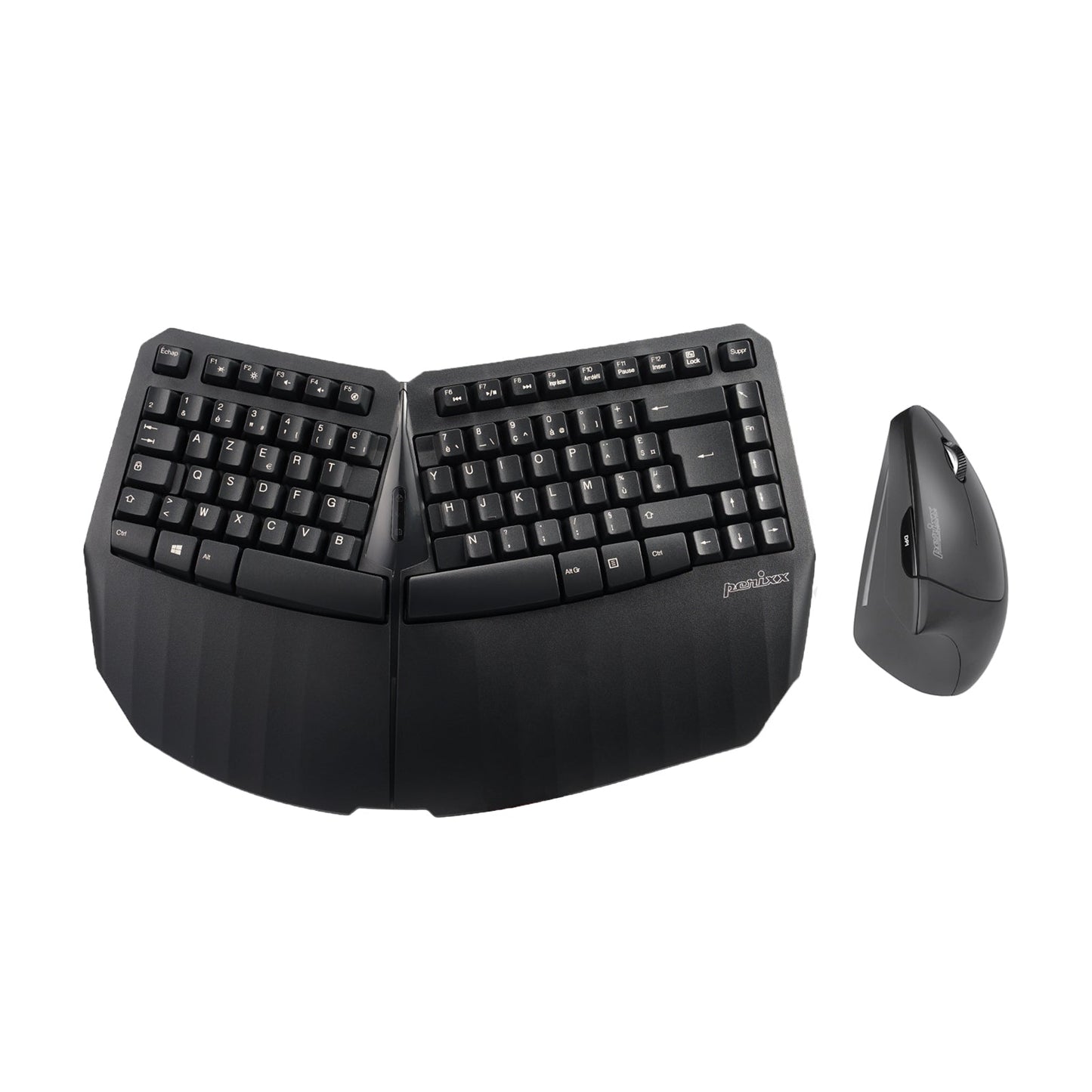 PERIDUO-813B Wireless Ergonomic Compact Keyboard & Vertical Mouse - Bundle with a 6-Button Ergonomic Vertical Mouse - Black - Perixx Europe