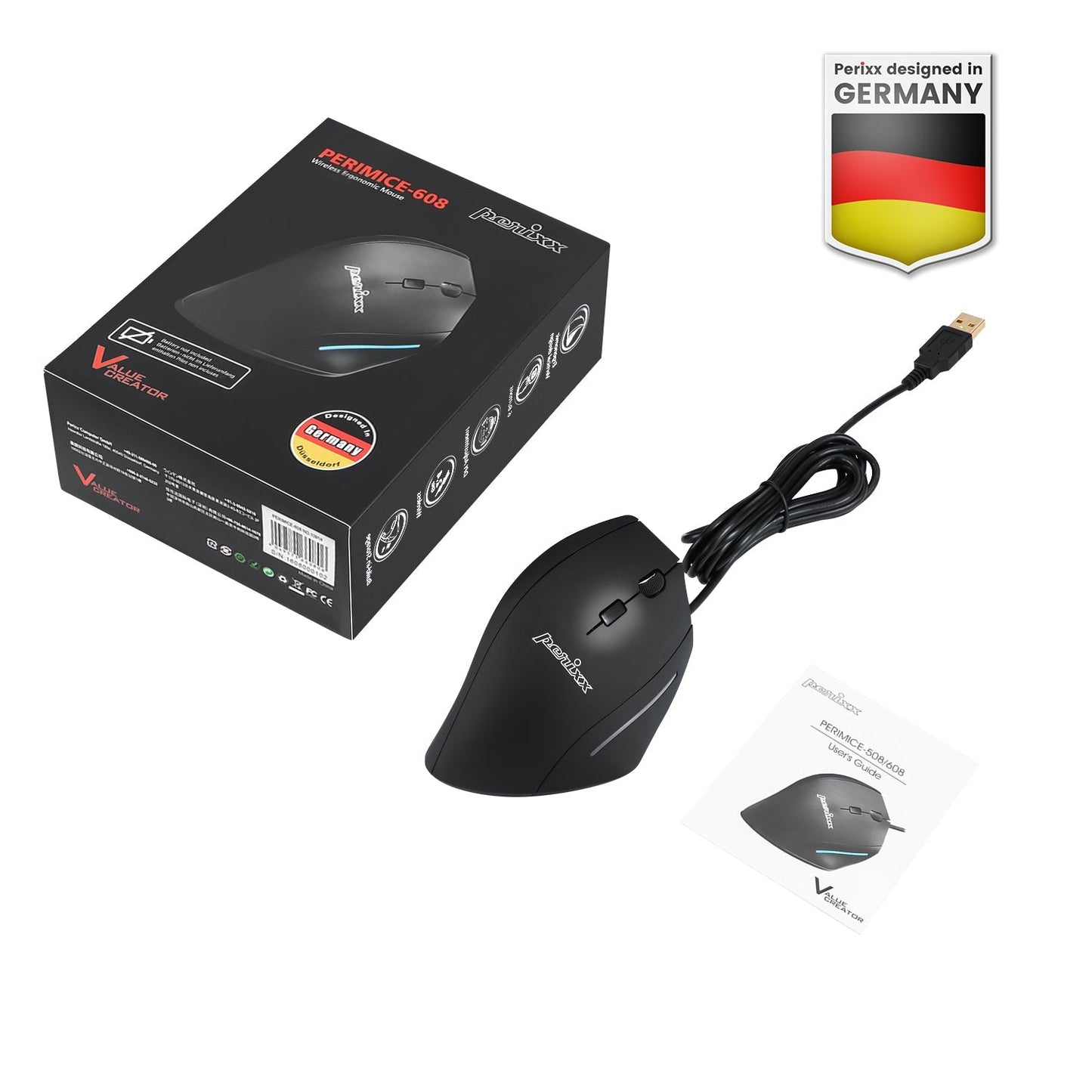 PERIMICE-508 - Wired Ergonomic Vertical Mouse with Programmable Buttons - Perixx Europe