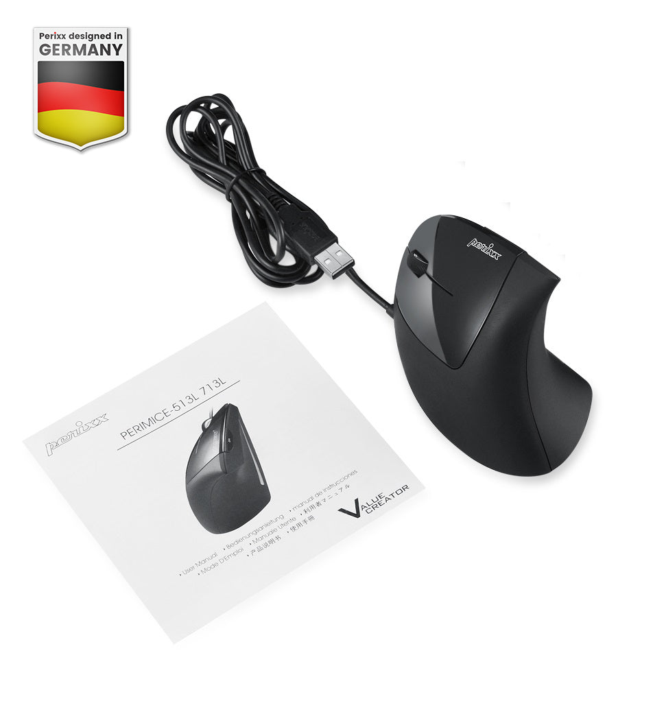 PERIMICE-513 L - Wired Left-Handed Ergonomic Vertical Mouse - Perixx Europe