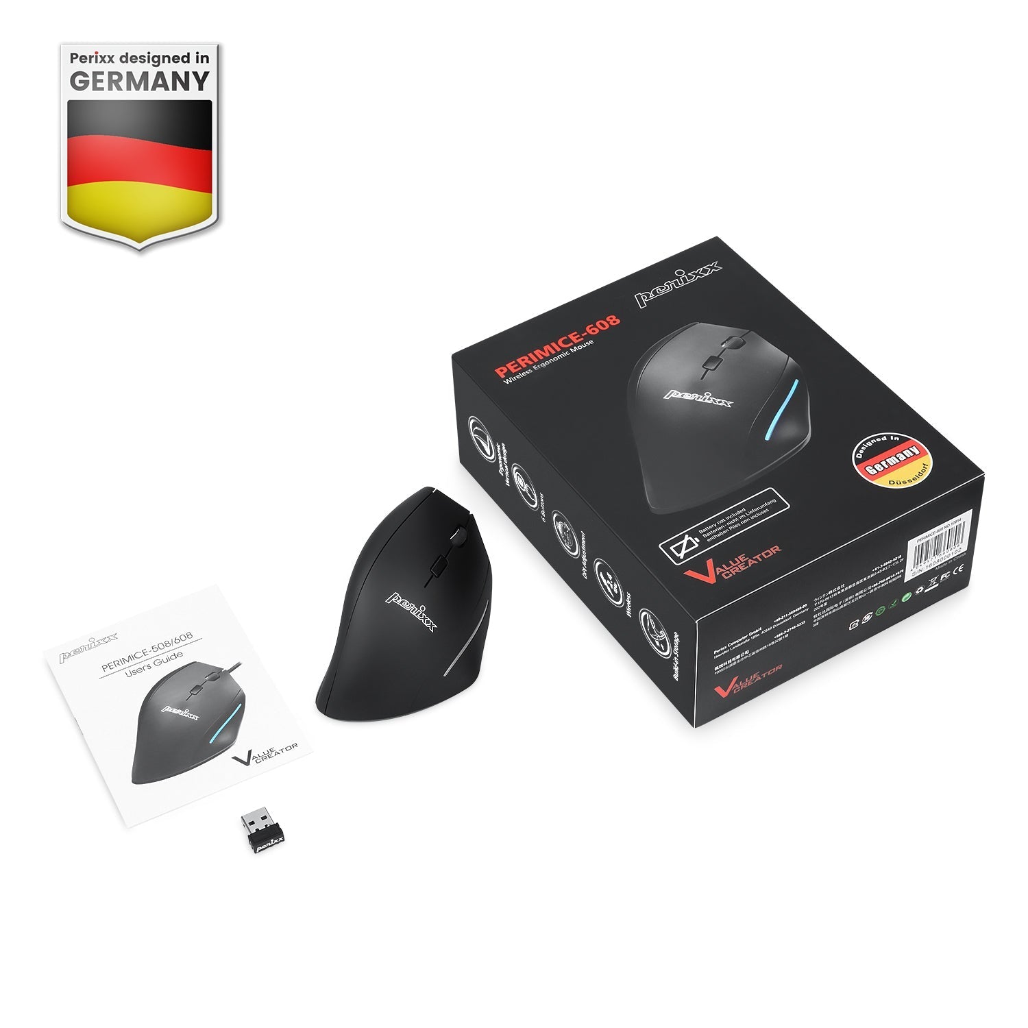 PERIMICE-608 - Wireless Ergonomic Vertical Mouse Programmable Buttons - Perixx Europe