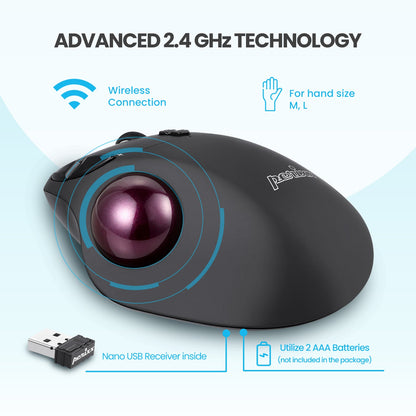 PERIMICE-717 Wireless Ergonomic Vertical Trackball Mouse with Pointing Feature - 5 Programmable Buttons