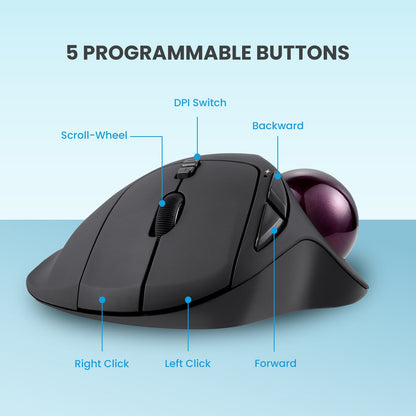 PERIMICE-717 Wireless Ergonomic Vertical Trackball Mouse with Pointing Feature - 5 Programmable Buttons