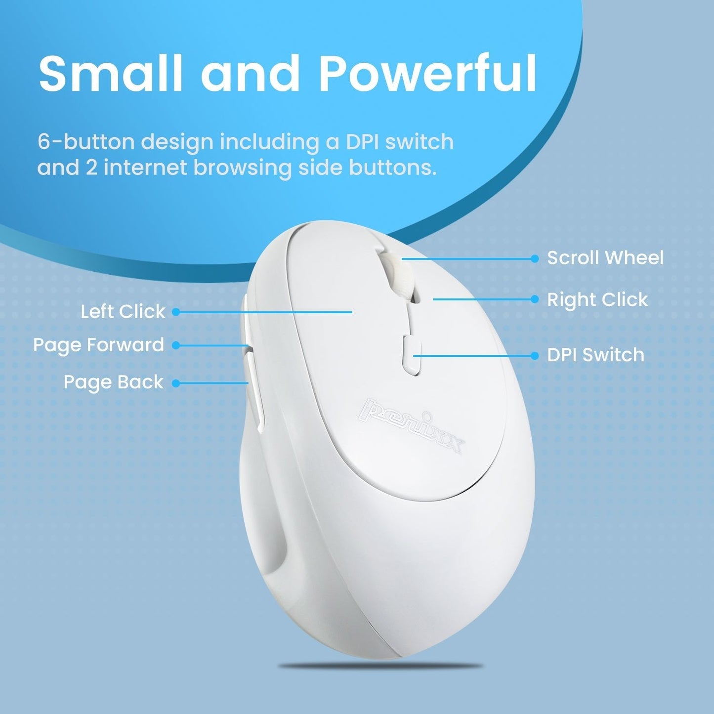 PERIMICE - 719 Wireless Ergonomic Vertical Mouse with Silent Click and Small Design - Perixx Europe