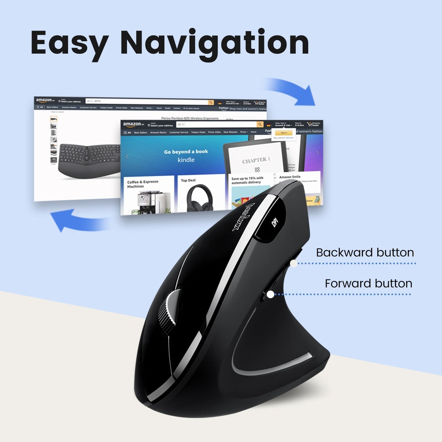 PERIMICE-813 - Wireless Ergonomic Vertical Mouse - Multi-Device - Perixx Europe