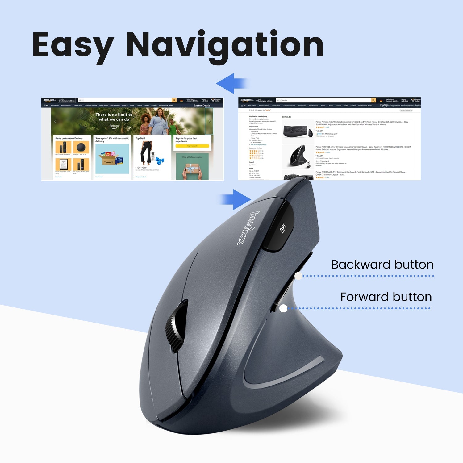 PERIMICE - 813 Wireless Ergonomic Vertical Mouse with Bluetooth Multi - Device Connectivity - Perixx Europe