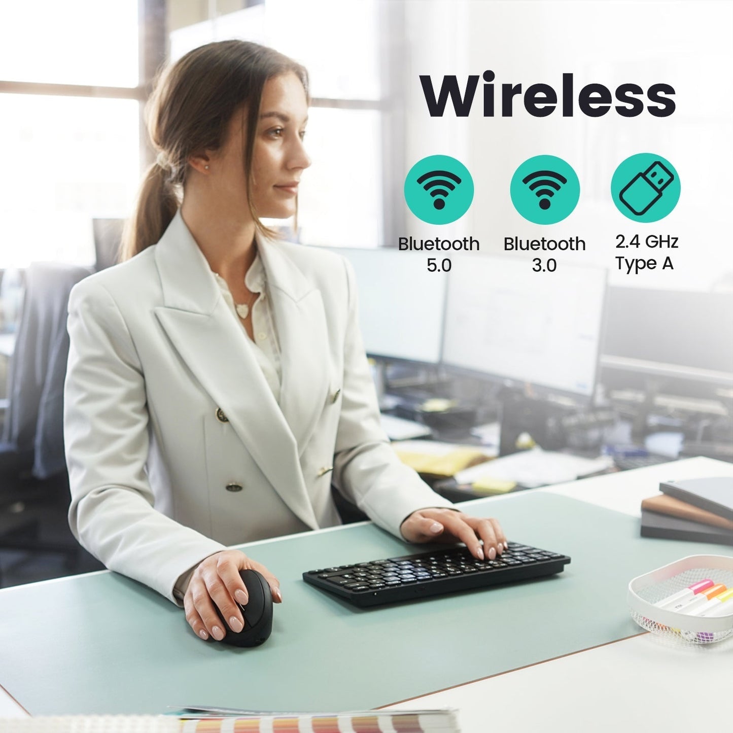 PERIMICE-819 - Wireless Ergonomic Vertical Mouse with Silent Click and Small Design- Multi-Device - Perixx Europe