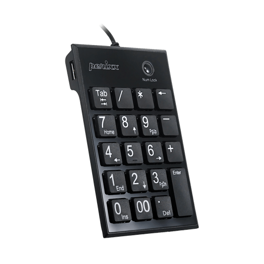 PERIPAD-202 H - Wired Numeric Keypad Scissor Keys Extra USB ports Large Print Letters - Perixx Europe