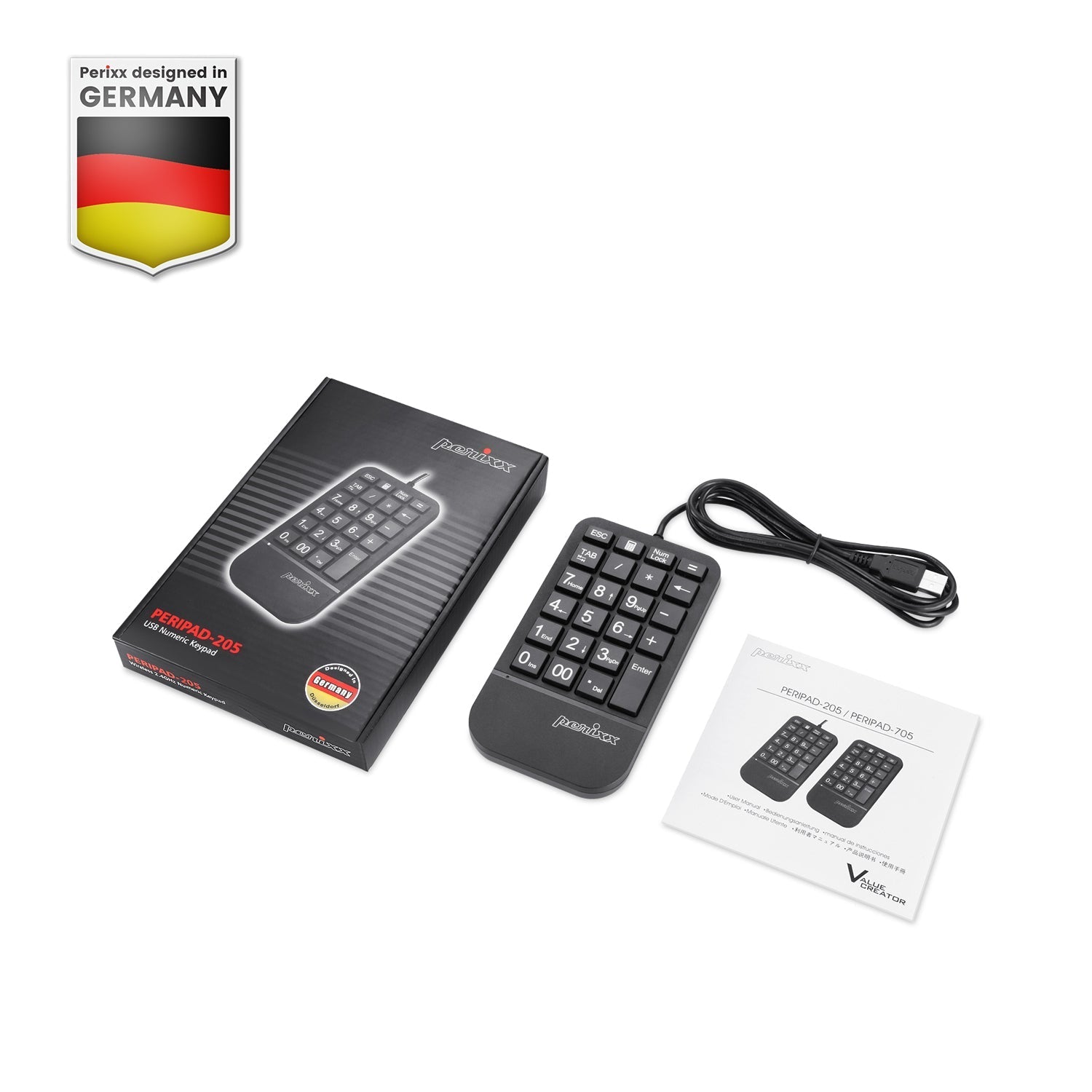 PERIPAD-205 - Wired Numeric Keypad with Palm Rest and Big Print Letters - Perixx Europe