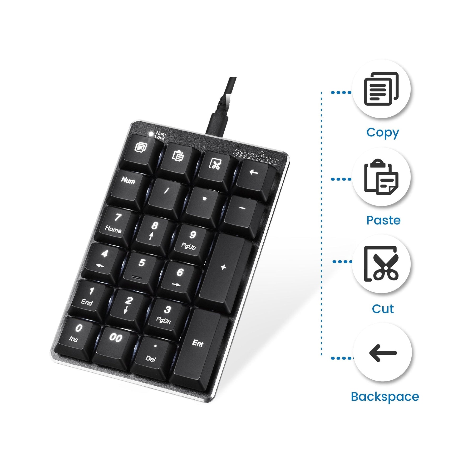 PERIPAD-303 - Wired Backlit Mechanical Numeric Keypad plus 4 Built-in Hotkeys - Perixx Europe