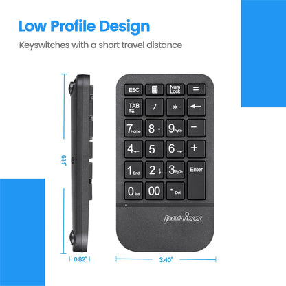 PERIPAD-705 - Wireless Numeric Keypad with Palm Rest Large Print Letters - US Layout - Perixx Europe