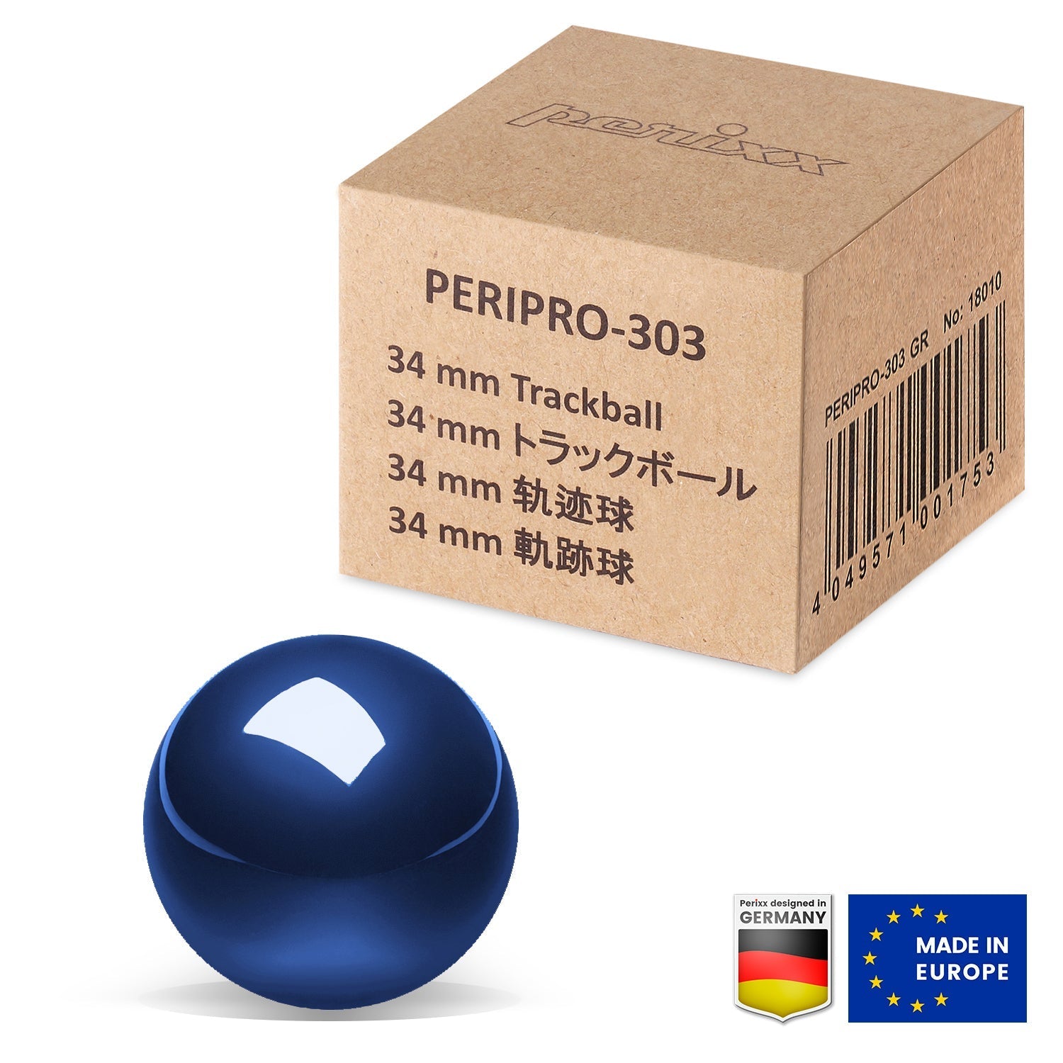 PERIPRO-303 GB - Glossy Blue 34mm Trackball - Perixx Europe