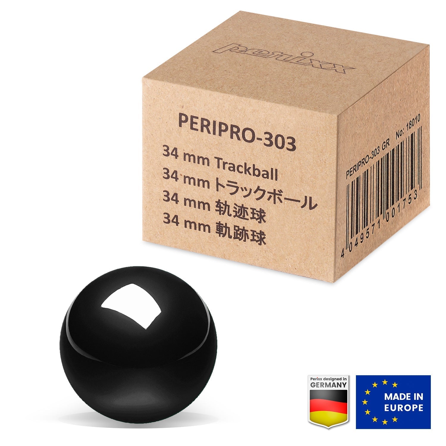 PERIPRO-303 GBK - Glossy Black 34mm Trackball - Perixx Europe