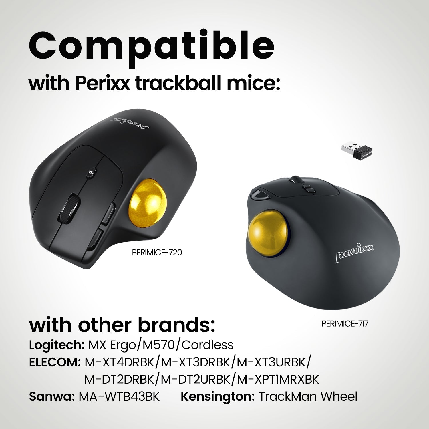 PERIPRO-303 GGO - Glossy Gold 34mm Trackball - Perixx Europe