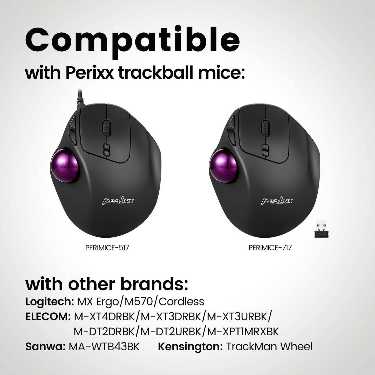 PERIPRO-303 GP- Glossy Purple 34mm Trackball - Perixx Europe