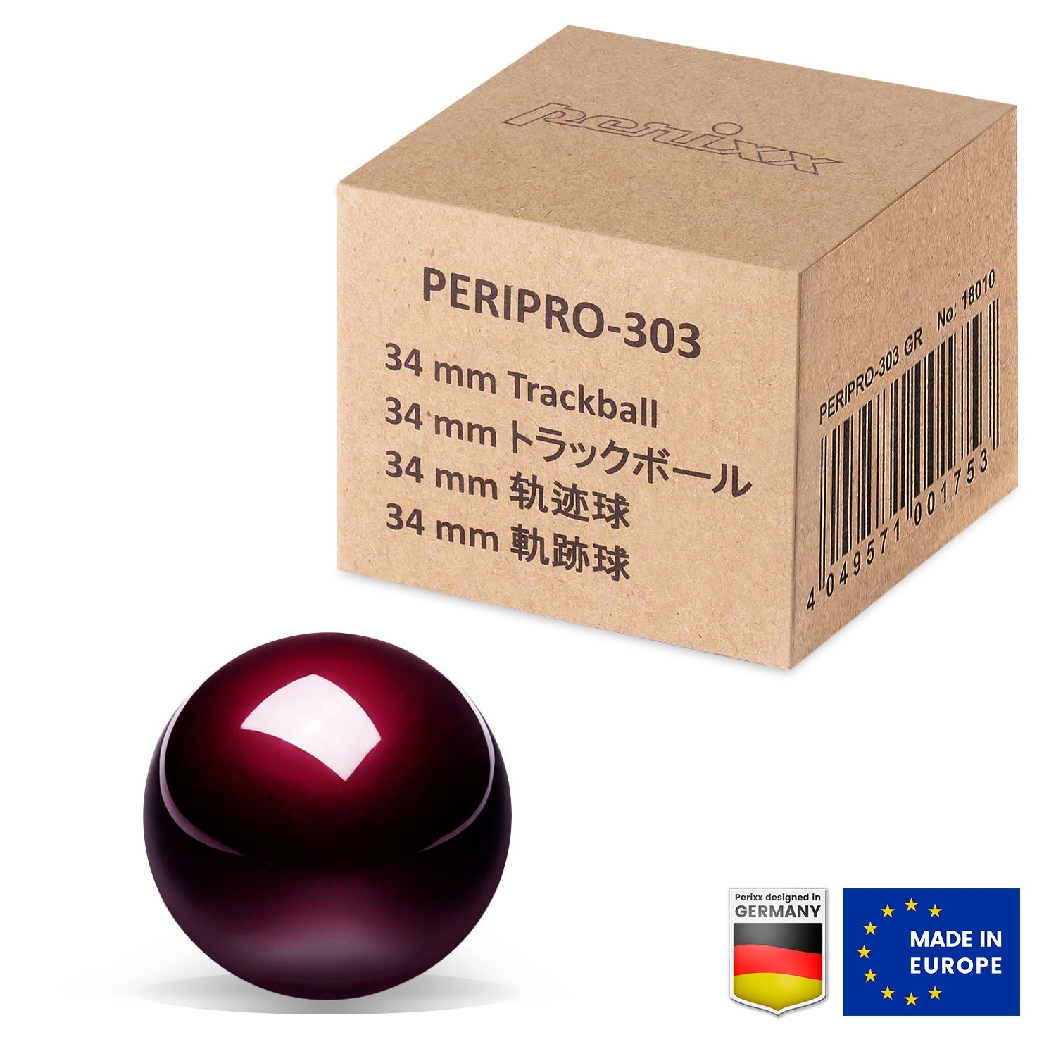 PERIPRO-303 GR - Glossy Red 34mm Trackball - Perixx Europe