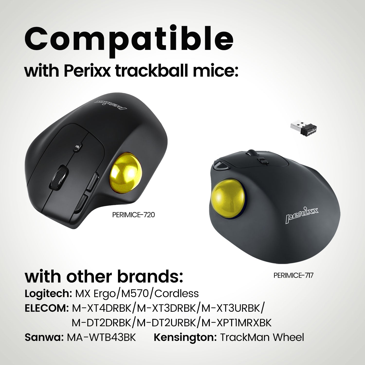 PERIPRO-303 GYL - Glossy Yellow 34mm Trackball - Perixx Europe