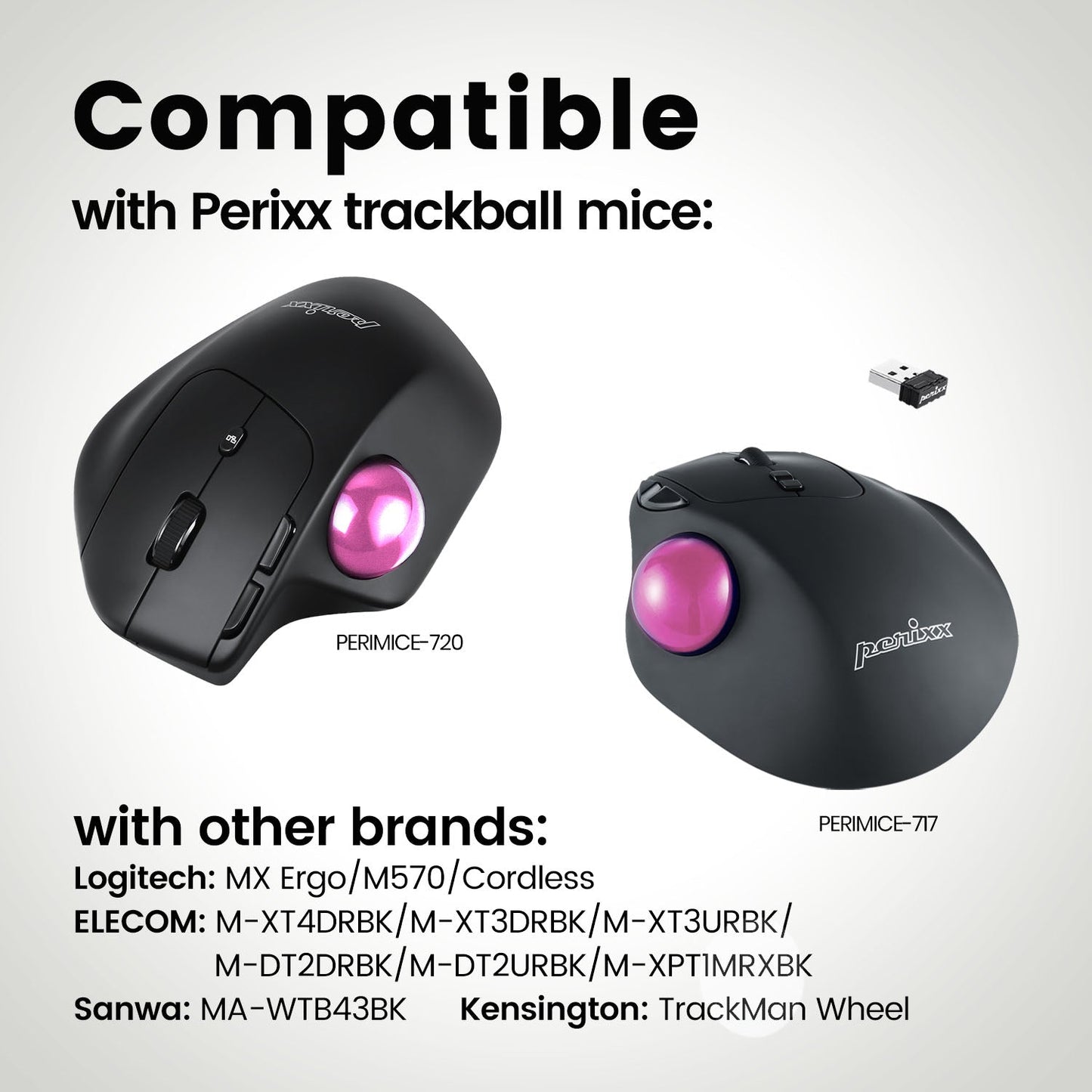 PERIPRO-303 PK- Glossy Pink 34mm Trackball - Perixx Europe