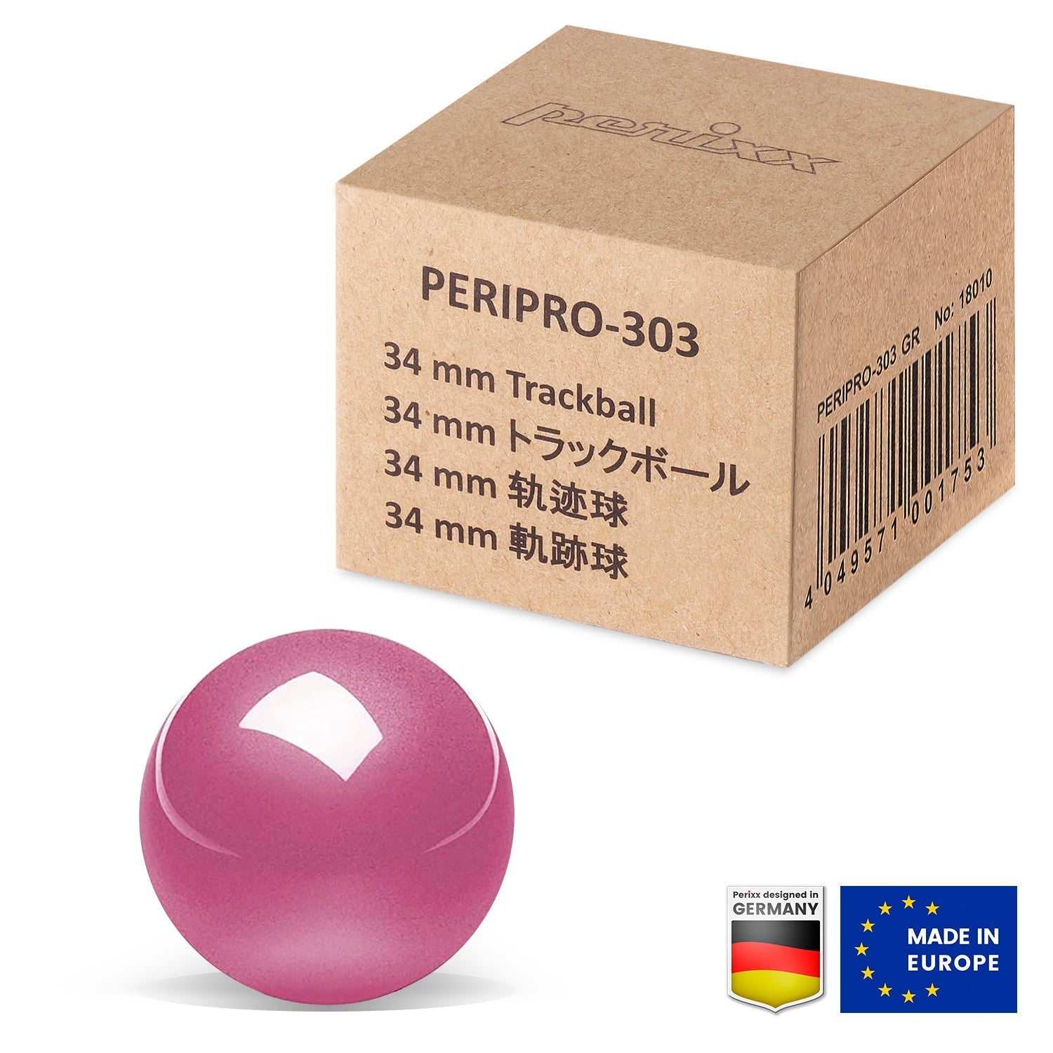 PERIPRO-303 PK- Glossy Pink 34mm Trackball - Perixx Europe